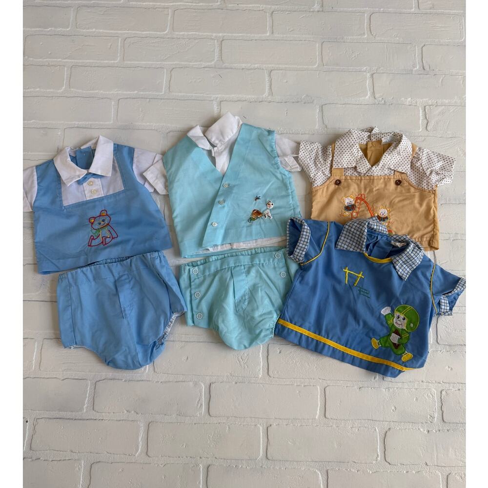 Vintage Boy Baby Clothes or Doll Clothes Bears and Football Shirt Set 6 Pieces